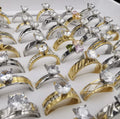 Flower High-grade Ladies Colored Stone Rhinestone Stainless Steel Colorless Zircon Ring Jewelry Mix  for Wholesale