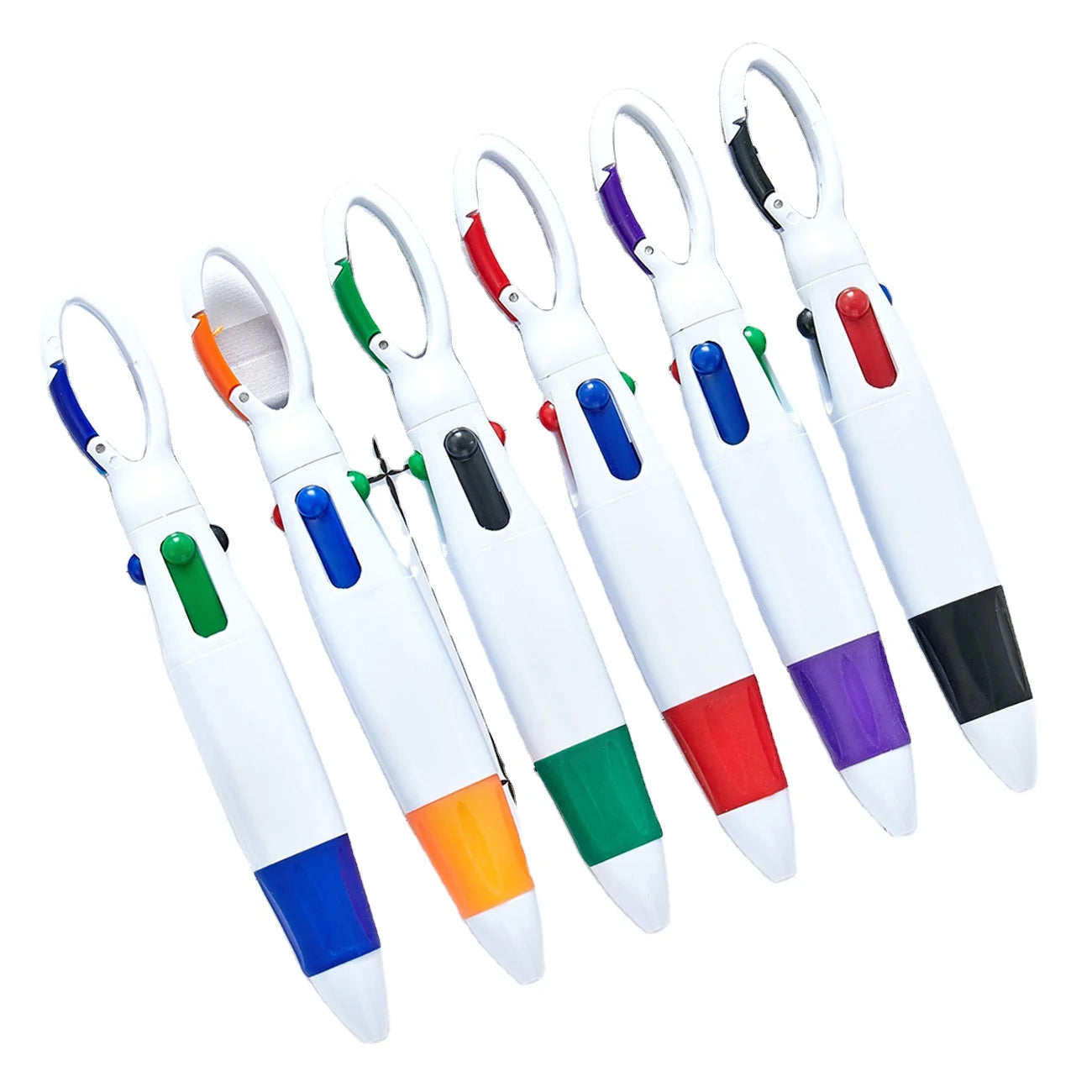 Hot Selling Mountaineering Buckle Four Color Jumping Plastic Ballpoint Pen Portable Pocket Pen Advertising Gift Pen
