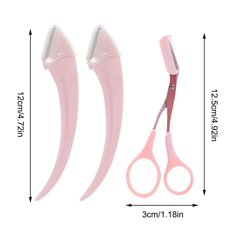 Women's Makeup Cosmetic Tool 3pcs Facial Hair Removal Grooming Shaper Eyelash Shaver Razor Cutter Eyebrow Trimmer Scissor Comb