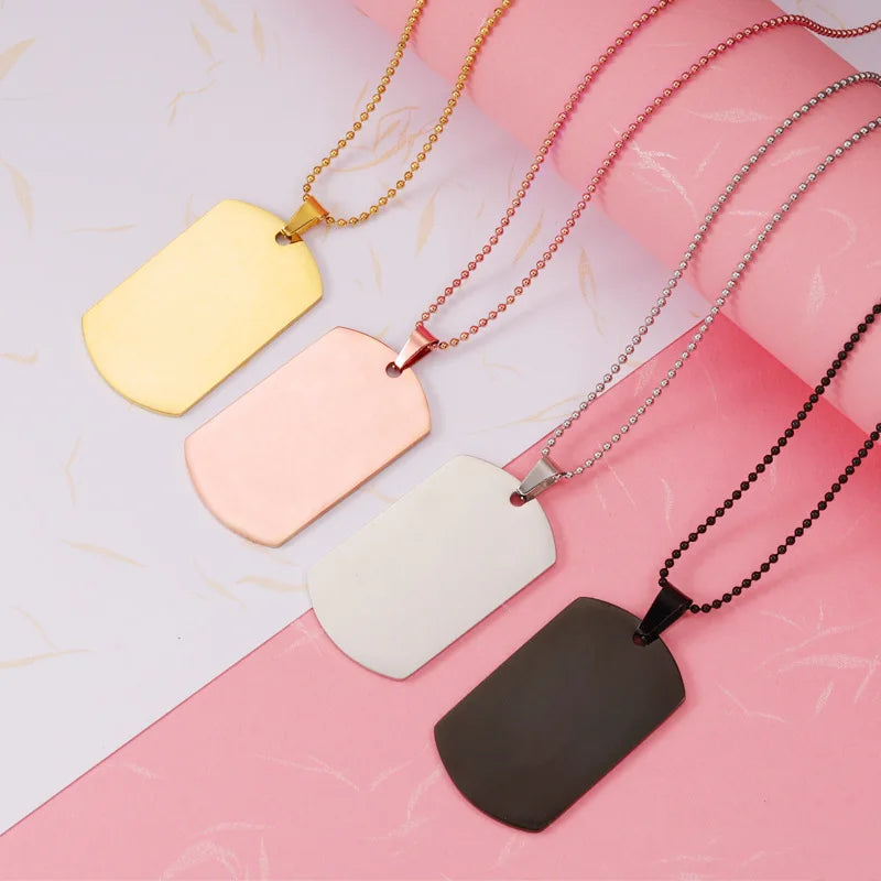 Wholesale Trendy Square Pendant Necklace Hot-selling Waterproof with Round Bead Chain Plated Steel Charms for Promotions