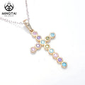 Color Cross 925 Sterling Silver Princess Cut Diamond Zirconia Gold Plated Trendy Women's OEM Pendant Necklace Rope Chain CN;GUA