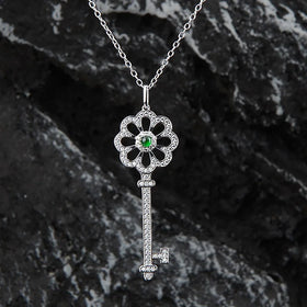S925 Women's Jewelry Sterling Silver Plated Key Pendant Necklace 18K Gold Inlaid Natural Jade Birthday Valentine's Day Gifts