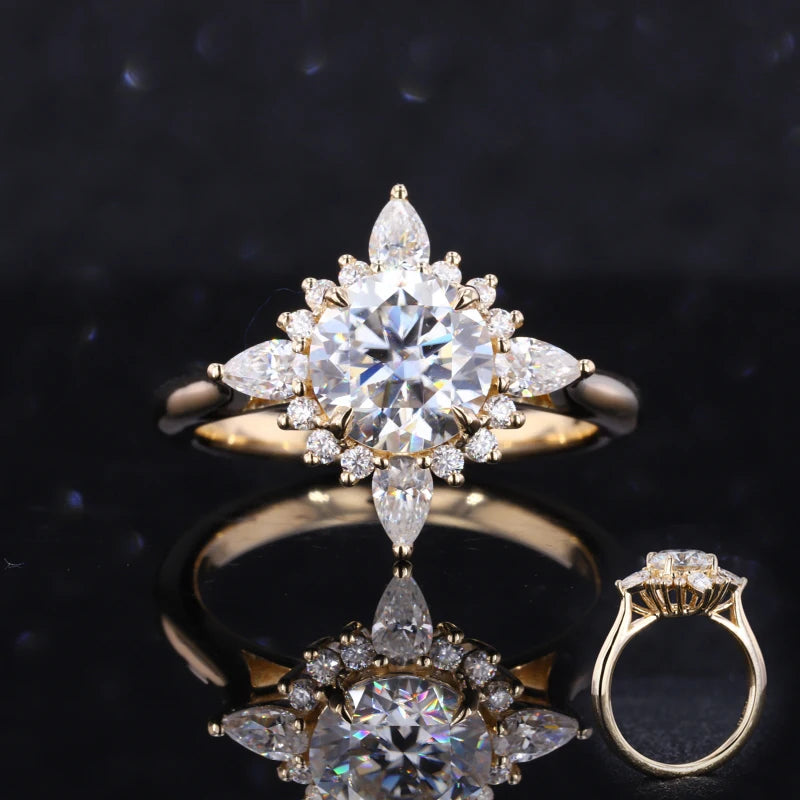 Starsgem 10K Yellow Gold Jewelry Vintage Moissanite Gold Ring