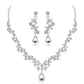 Delicate Bling Silver Plated Necklace Earrings Set Wedding Two Piece Bridal Necklace Earrings Set Full Diamond Necklace Earrings
