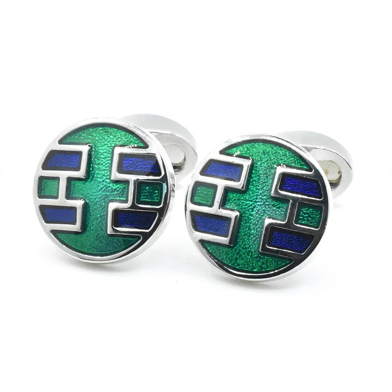 Wholesale Green Blue Hard Enamel Elegant Cufflinks Custom Mens Suit Shirt Fashion Accessory Wedding Tuxedo Trendy Jewelry Gift