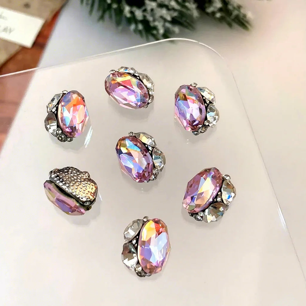 Internet Famous Durable Alloy Nail Rhinestones Elliptical Pile Diamond Sparkling White Powder Bright Red Pile Decoration Nail
