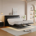 Luxurious Multi-Function Adjustable Smart Electric Bed Genuine Leather Solid Wood Frame Upholstered Bedroom Furniture Reclining