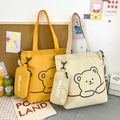 Lovely Animal Prints School Girls Book Shoulder Bag Large Capacity Female Commute Bag With Pouch Soft Canvas Student Tote Purse