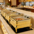 XINGPAI Other Hotel & Restaurant Supplies Chafing Dish Buffet Set Gold Stainless Steel Food Warmer Chafing Dish with Glass Lid