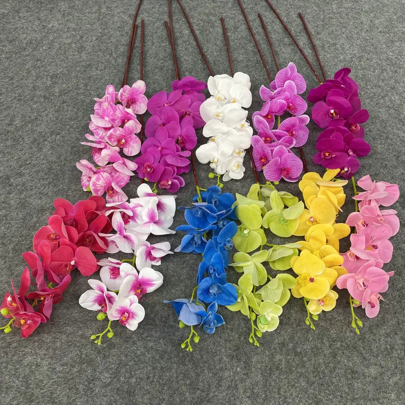 D-OR001 Whole Sale Single Stem Wholesale Silk White Orchid Flowers Artificial Phalaenopsis Blue Orchids for Wedding Decor