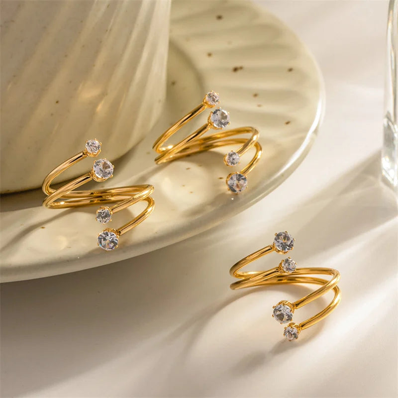 Minimalist Style Zircon Ring 18k Gold Open Rings Stainless Steel Wedding Rings