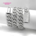 Cadermay Iced Out Hip Hop Moissanite Necklace 14mm 2rows VVS Moissanite 925 Silver Square Moissanite Cuban Chain With Long Clasp
