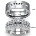 White Gold Plated Stainless Steel Heart Shaped Diamond Couples Engagement Ring Zircon Titanium Steel Wedding Ring Set for Bridal