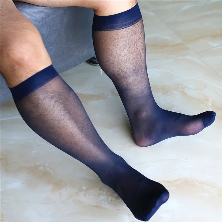 Wholesale Gentlemen Business Thin Mens Socks Dress Crew Silk Transparent Business Sock Men