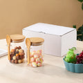 Airtight Kitchen 600ml Glass Spice Condiment Jar Set Spice Glass Food Storage Jar Container with Wood Spoon