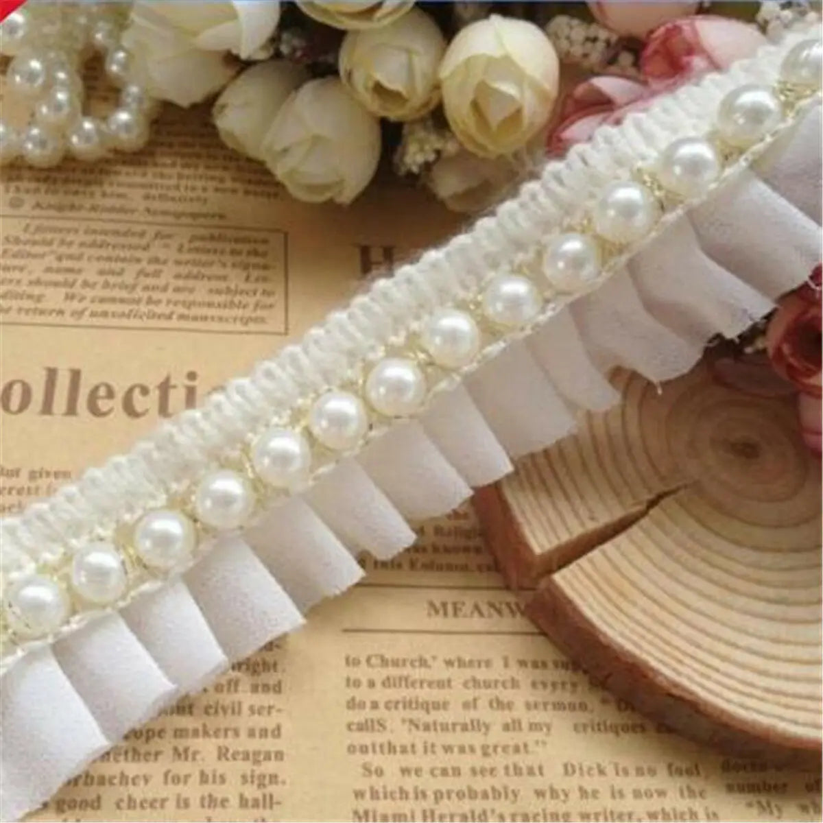 1 Yard Pearl Beaded Lace Edge Trim Wedding Dress Skirt Ribbon Sewing DIY Craft Accessories Width 3cm