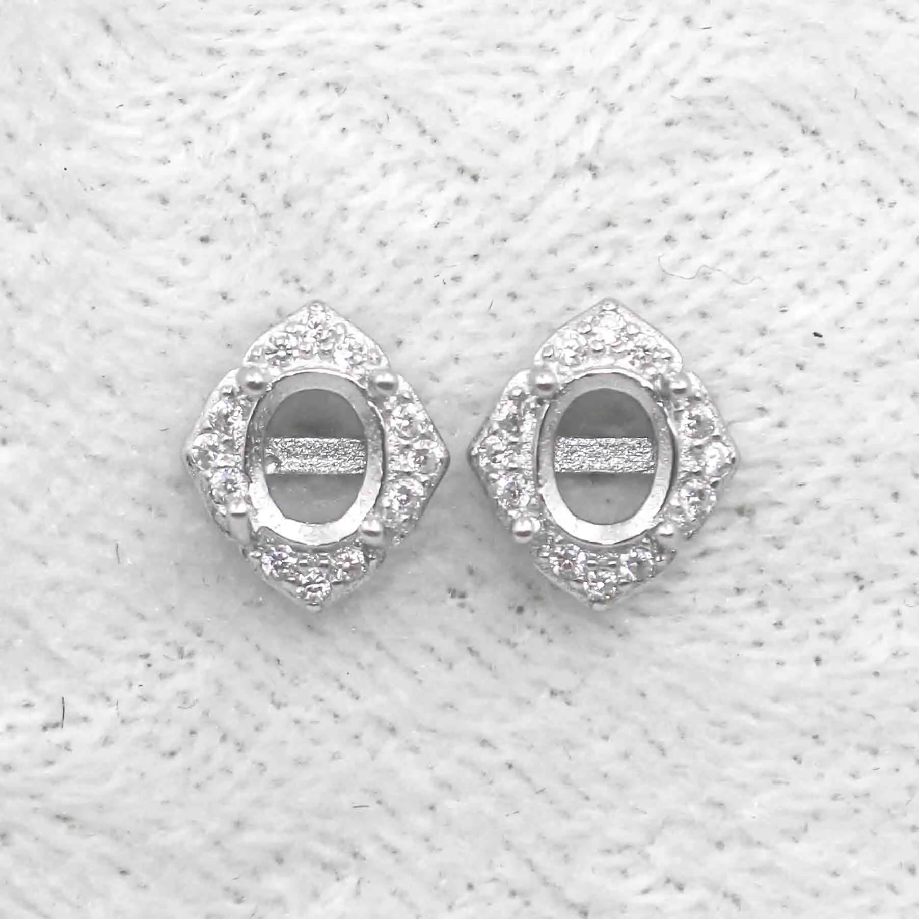 Sterling Silver 4*5mm Semi Mount Stud Earrings Empty Support Blank Claws Setting S925 Base Without Center Stone for DIY Inlay