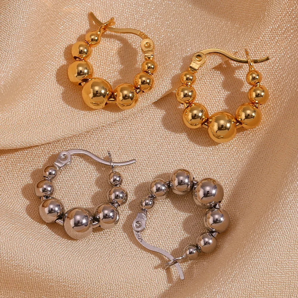 Waterproof Tarnish Resistant Jewelry 18K Gold Plated Beaded Earrings Tarnish Free Stainless Steel Jewelry