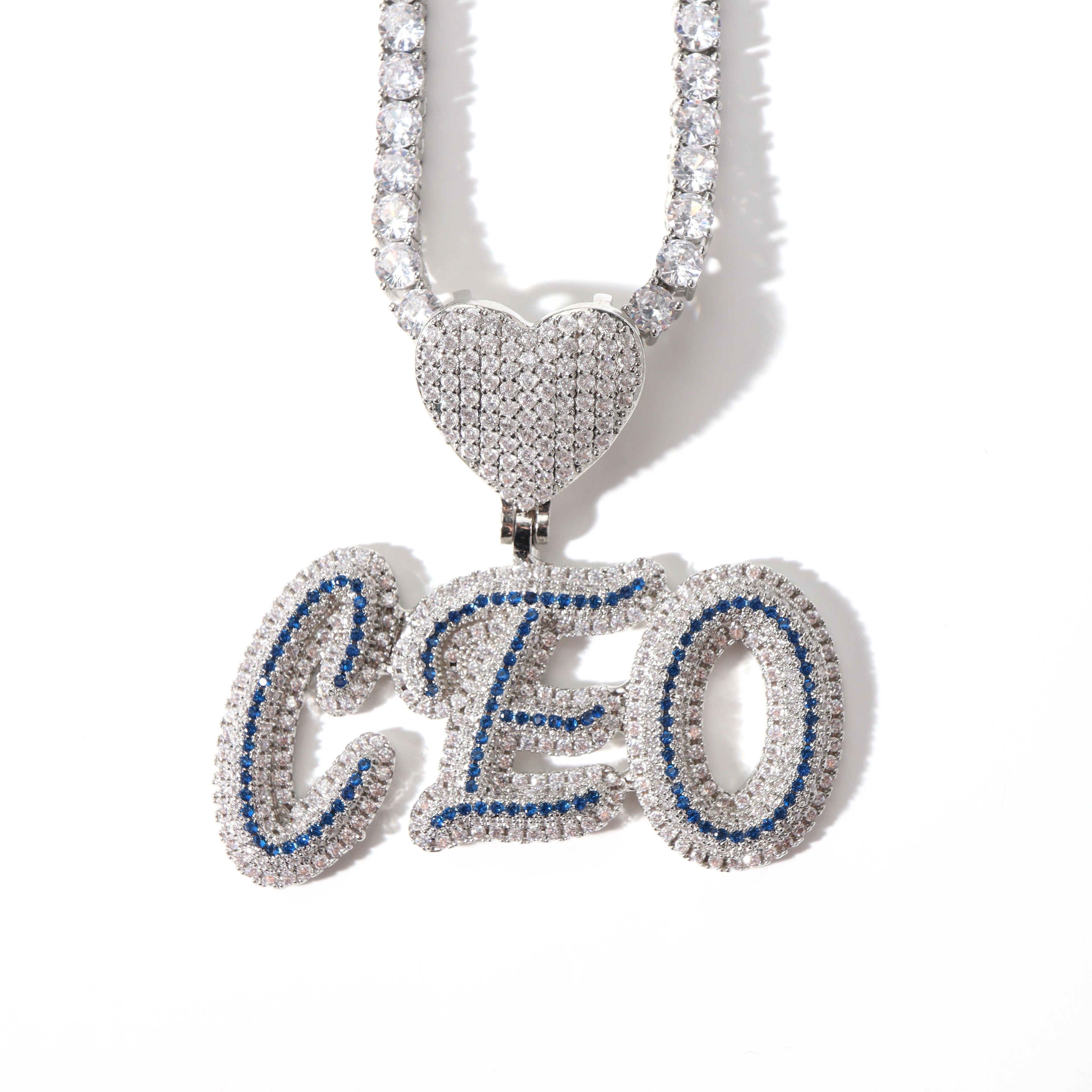 Custom Name Pendant Necklace Personalized Hip Hop Iced Heart Letter Mixed Brush Font Color for Wedding Engagement or Party