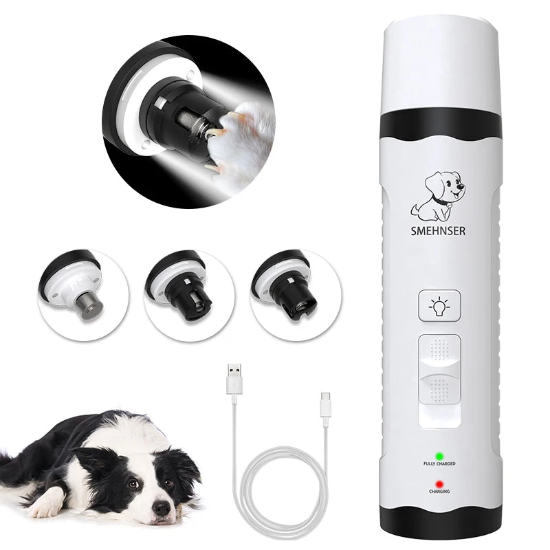 Wholesale USB Automatic Pet Nail Grinder LED Light Animal Nail Polisher Portable Cat Dog Nail Trimmer Style Cartoon Power Charge