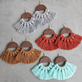 Bohemian Vintage Handmade Woven Solid Color Macrame Tassel Earrings for Women Wooden Geometric Earrings