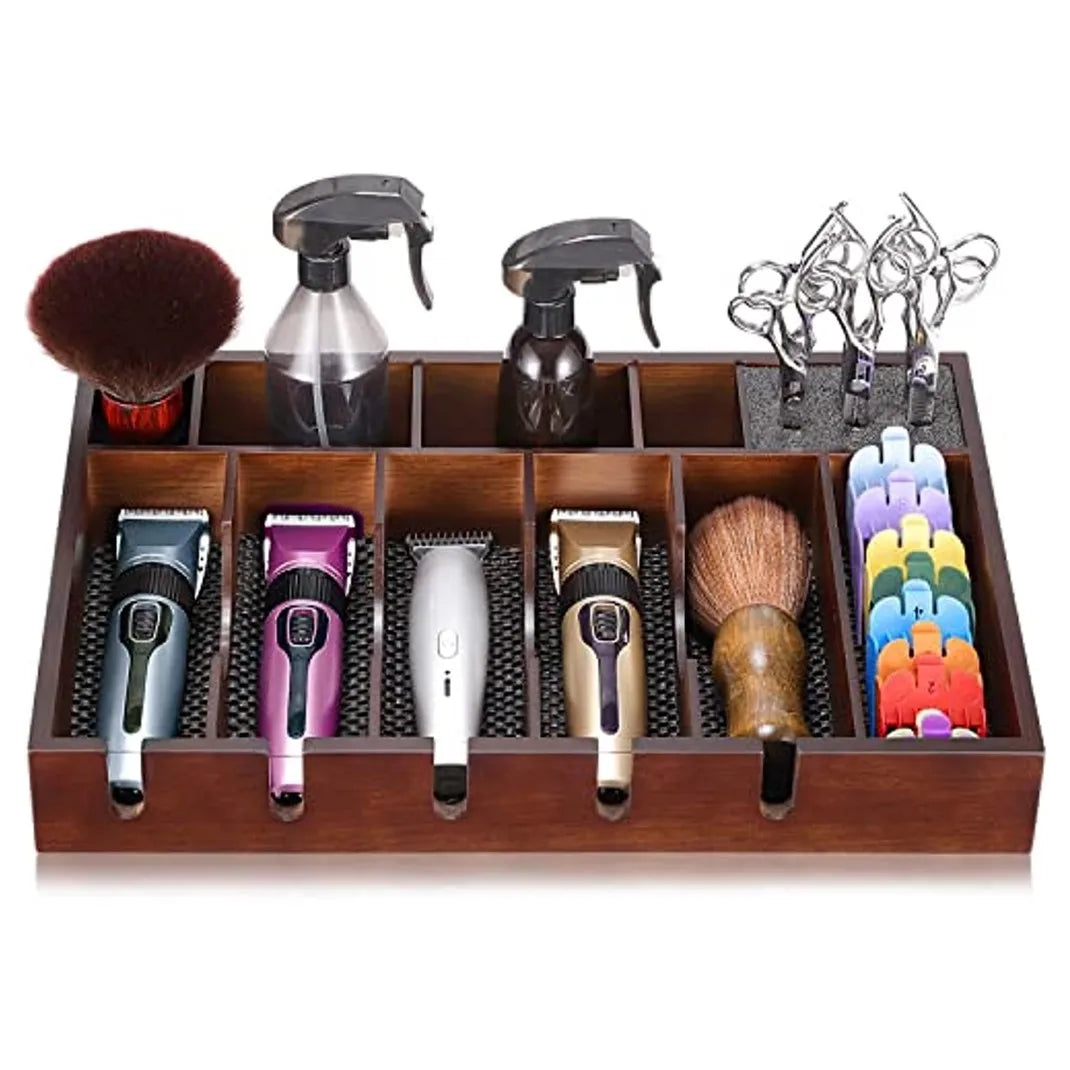 Hairdresser Wooden Barber Clipper Tool Tray Hair Trimmer Holder Organizer Table Collector Cosmetic Container razor Tool case Box