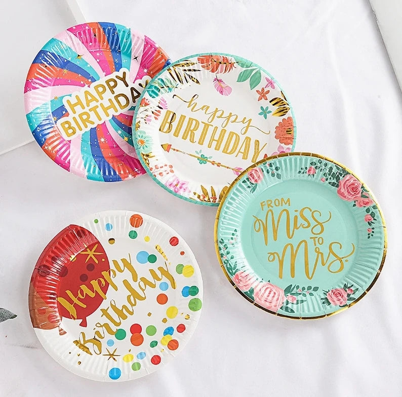 Colorful Disposable Eco-friendly Biodegradable Paper Plates for Birthday Parties Dessert/Cake Decorations Customized Colors Logo