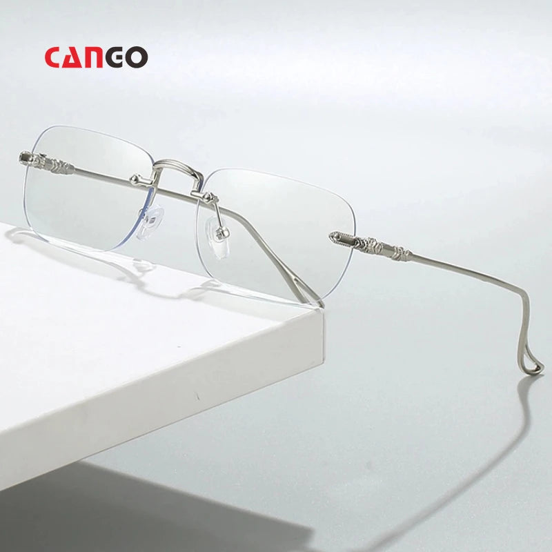 Cango Wholesale Custom Logo Photochromic Sunglasses - Unisex Anti Blue Light Rimless Metal Fashion Eyewear