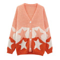Factory Wholesale Autumn and Winter New pink Sweater Mohair Loose V-neck Star Graphic Cardigan for Lady