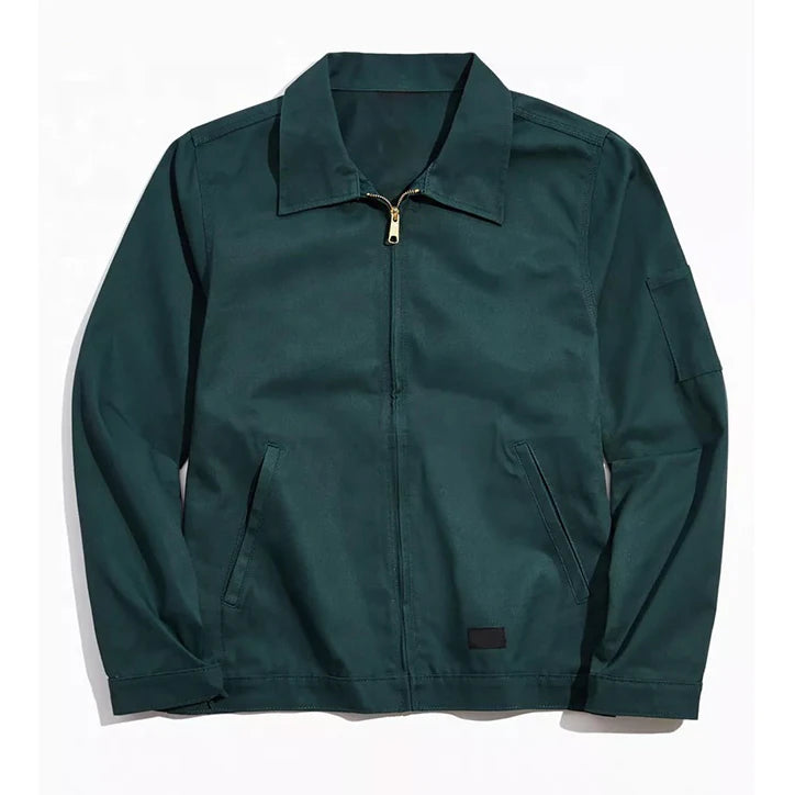 Custom Heavy Work Jacket for Men with Turn Down Collar Hand Pockets Metal Zip Front-for Spring