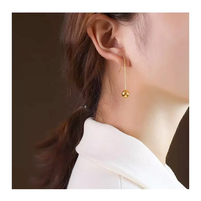 INS Simple Design Stainless Steel Gold Plating Studs Round Bead Earrings Studs Jewelry for Women