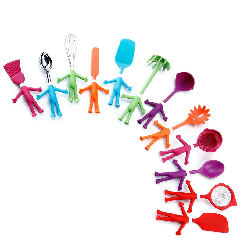 Cute Cartoon Nylon Kids Kitchen Utensils Set with Silicone Hand Grip Cathylin Brand 25x9.7cm for Cooking
