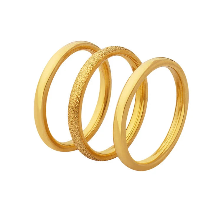 Custom Luxury Stainless Steel Frosted Ring Gold Plated Couplr Ring Jewelry