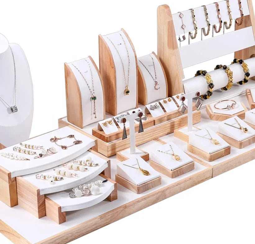 Luxury Bracelet Earring Ring Necklace Packaging showcase Holder Set Stand Tray Jewelry Display for Jewelry Shop