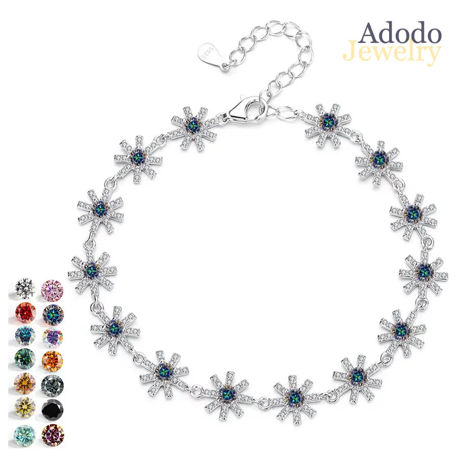 S925 Sterling Silver Jewelry 1.4ct VVS1 GRA Certificate Moissanite Flower Bracelets for Women Can Custom IGI Certificate