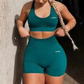 Women 2 Piece Workout Set Cut Out Sports Bra High Waisted Booty Shorts Yoga Gym Activewear with Logo Fitness Yoga Wear Clothing