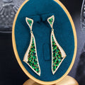 Dubai Gold Plated Green Oval Cubic Zircon Crystal Paved Long Flying Ribbon Dangle Drop Earrings for Women Banquet Party Jewelry