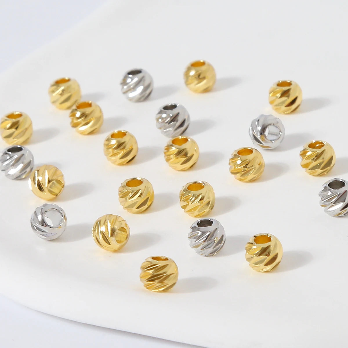 Brass Isolation Beads 14k Diy Accessories 18k Gold Plated Smooth Round Bead Crimpers Striated Jewelry Making Watermelon Beads