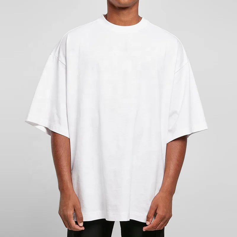 260Gsms Drop-Shoulder Custom Logo Heavyweight Tshirt Basic Tshirt White Cotton Tshirt