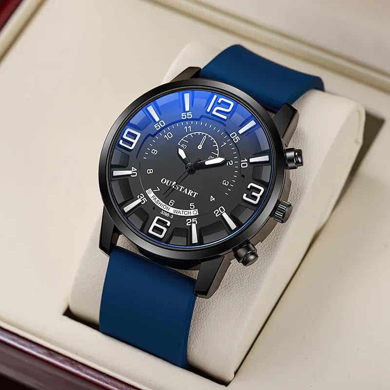 Silicone Band Watches for Men Fashionable Casual Stereoscopic Digital Blue Light Glass Men's Quartz Watch Reloj Hombre