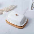 White Ceramic Butter Dish with Lid Serving Tray Countertop Porcelain Keeper Cheese Storage Container Holder