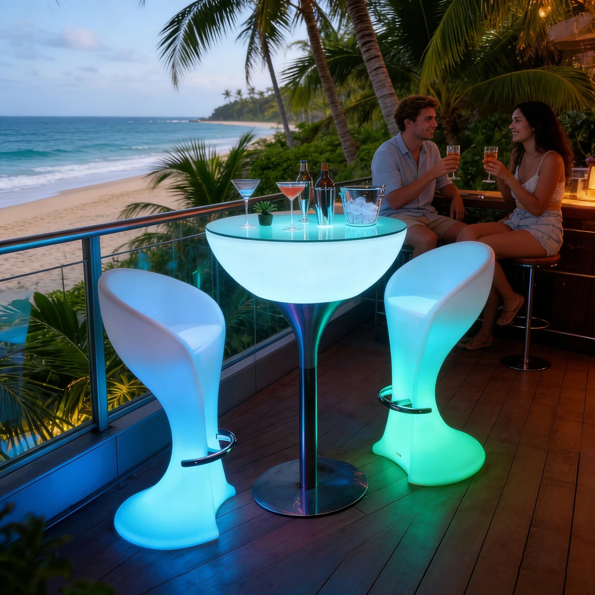 Dance Club Table and Chair /Rechargeable Plastic LED Outdoor Furniture Light up Color Changing Illuminated Bar Tables and Chairs