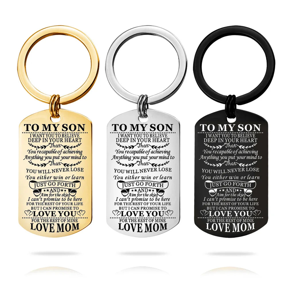 Wholesale Custom Logo Stainless Steel Keyring MY SON Father's & Mother's Day Gift LOVE MOM DAD Carabiner & Promotional Keychains