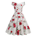 Women Lady Big Girls Floral Dresses Party Cocktail Retro Swing Dress off Shoulder Vintage Print Dress
