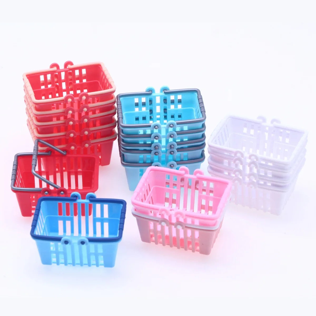 Cheap Price Doll's House Mini Plastic Rectangular Shopping Basket Supermarket Carrying Basket Miniature Scene Model Jugueteria