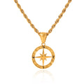 Fashion Stainless Steel Hemp Flowers Chain Hollow Eight Awn Star Compass Pendant Necklace  Hip Hop Titanium Steel Necklace
