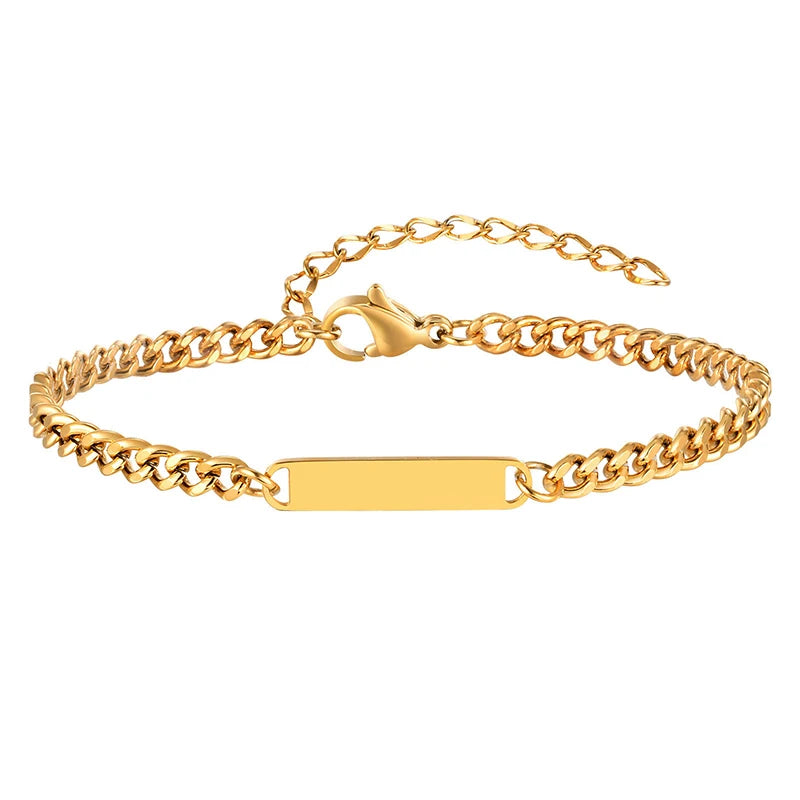 Non Tarnish 18k Gold Blank Bar Cuban Bracelet for Women Girls Fashion Stainless Steel Custom Engraved Cuban Link Chain Bracelets