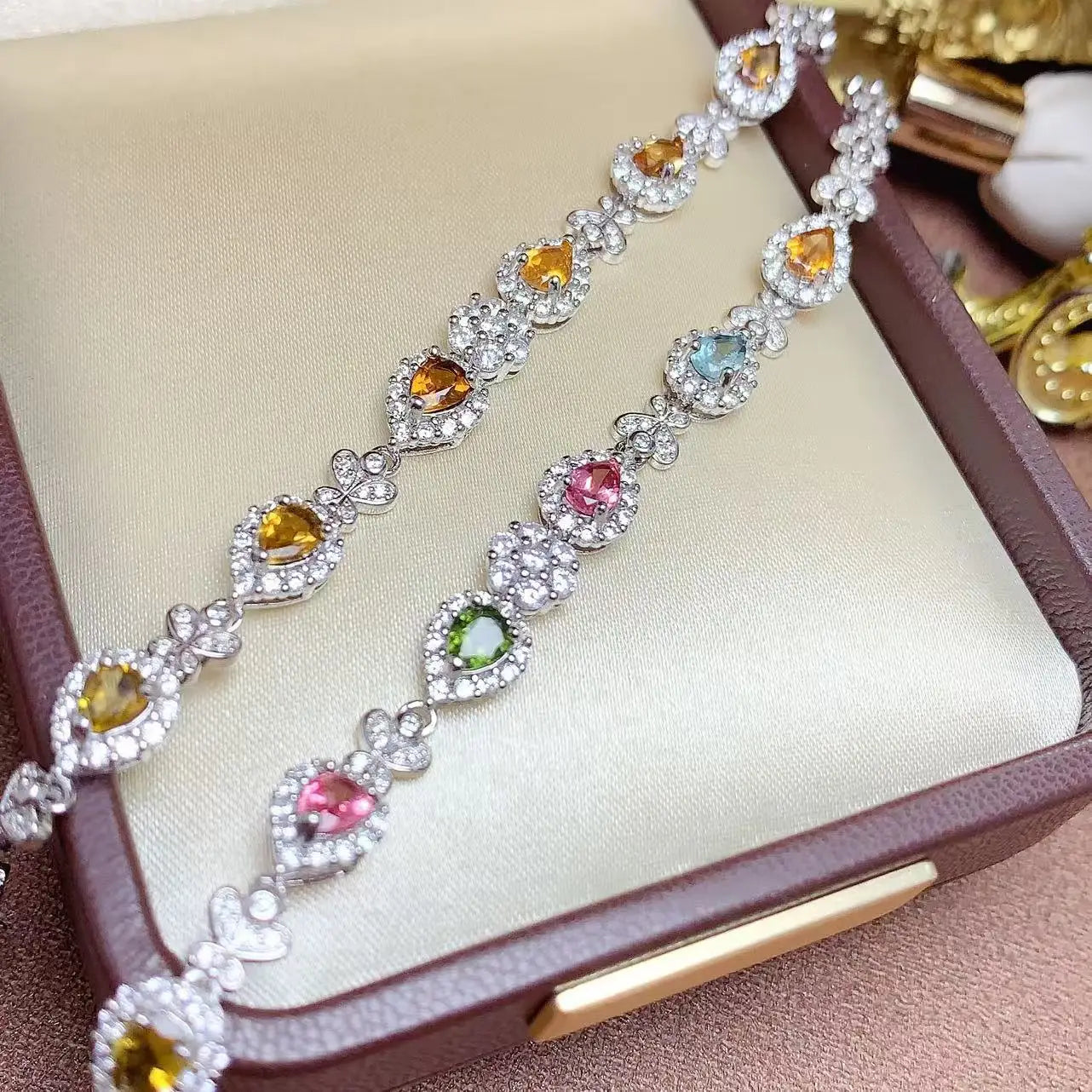 Wholesale 925 Sterling Silver Natural Tourmaline Women's Bracelet Personalized Fashion Jewelry with Rhodium Gold Plating Low MOQ