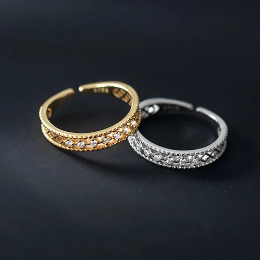 Unique Design 925 Sterling Silver CZ Pave Hollow Diamond Finger Ring S925 Jewelry Women J9133