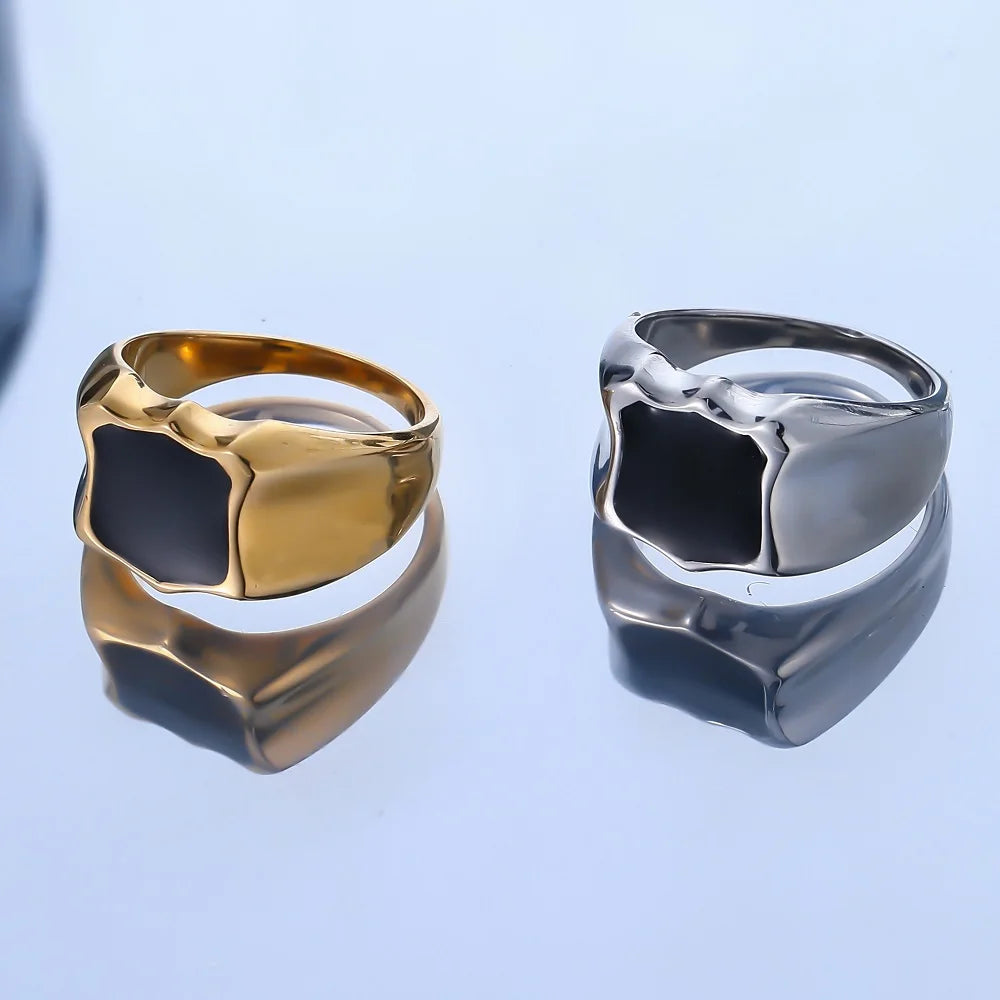 VAF New Design Black Enamel Shield Signet Ring Bague Unique Pour Homme En Acier Inoxydable